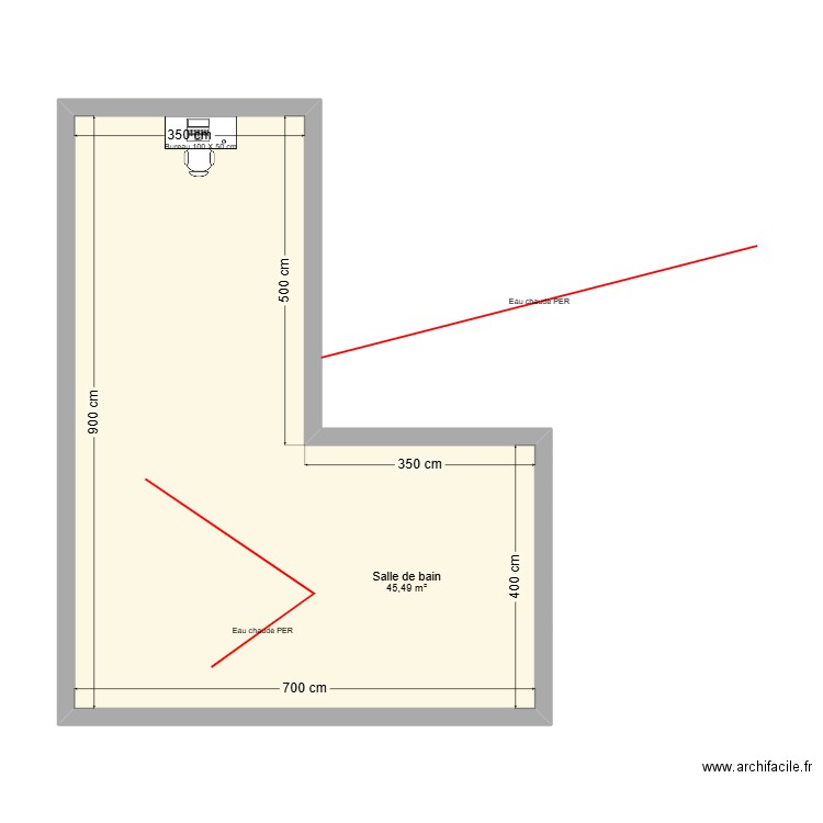 clp. Plan de 1 pièce et 45 m2