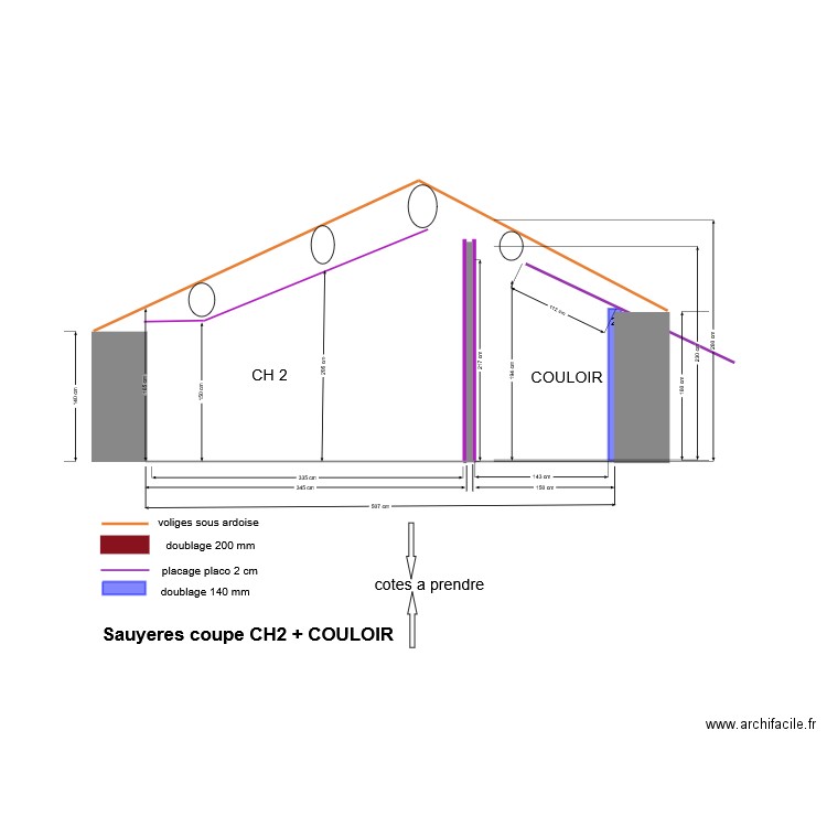 COUPE CH2 +COULOIR. Plan de 0 pièce et 0 m2