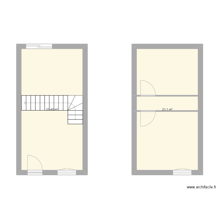 Marine. Plan de 2 pièces et 43 m2