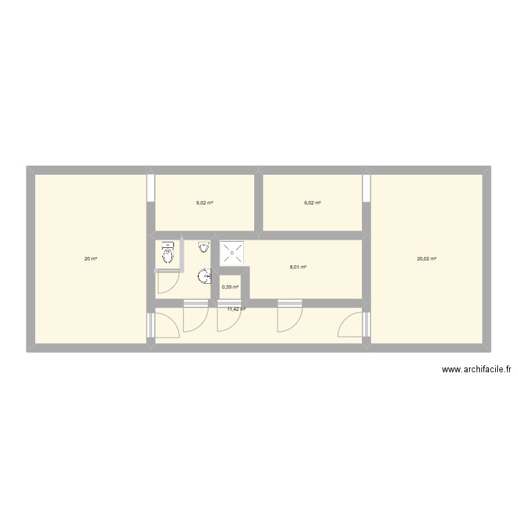 Vestiaire (15*6) V2. Plan de 7 pièces et 72 m2