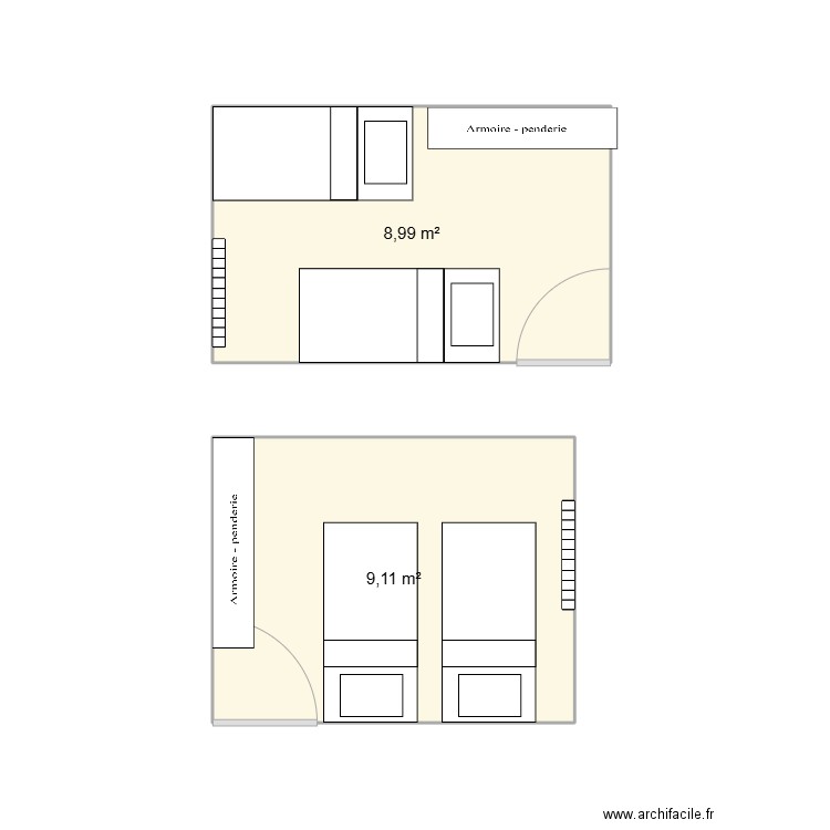 chambre. Plan de 2 pièces et 18 m2