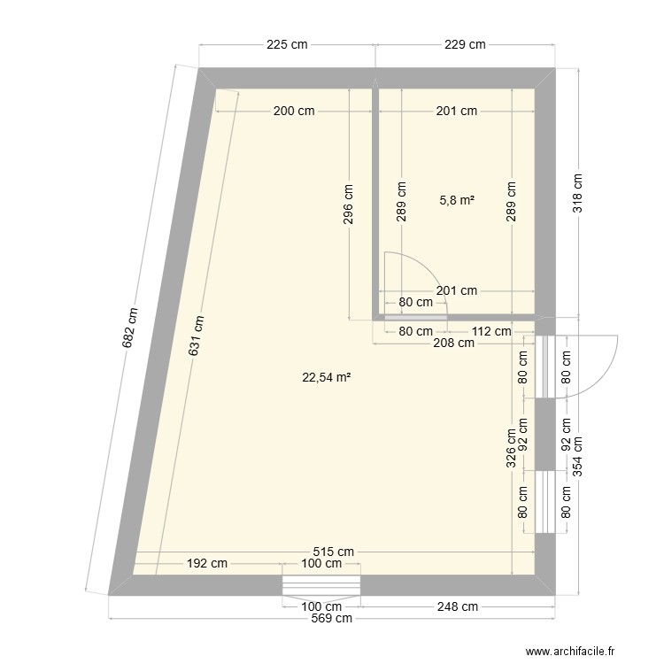 chambre mimille. Plan de 2 pièces et 28 m2