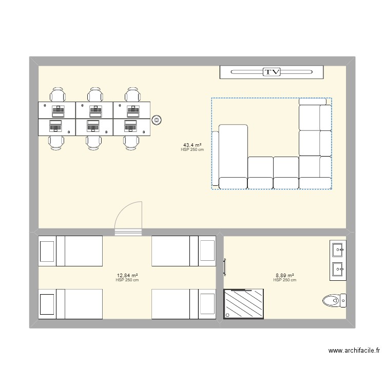 chepa. Plan de 3 pièces et 65 m2