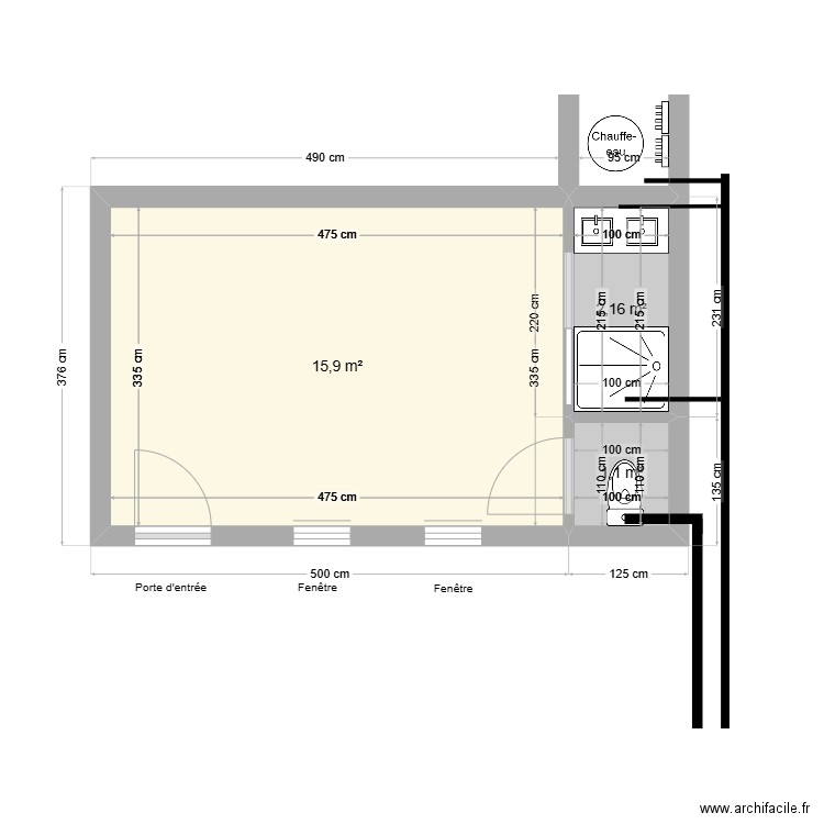 GIL. Plan de 3 pièces et 19 m2