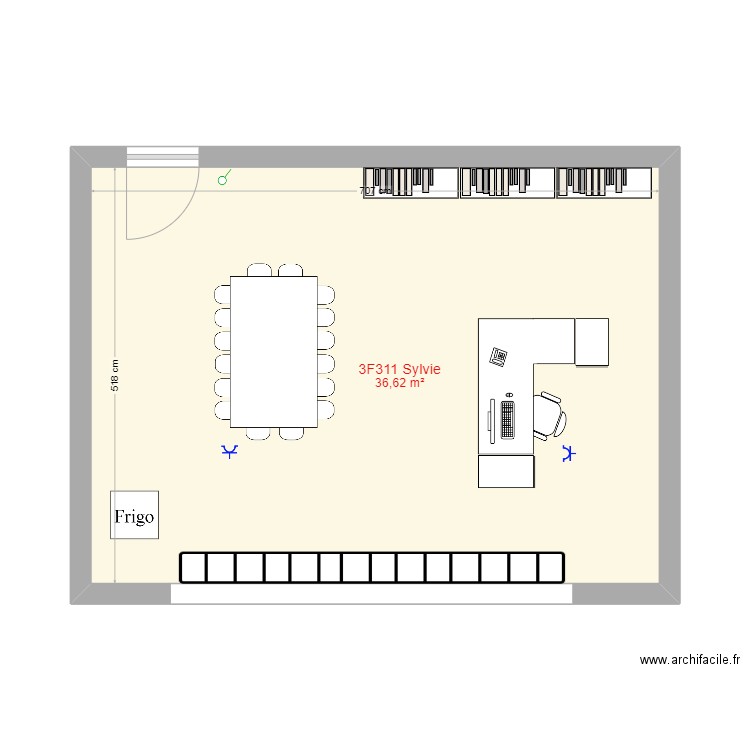 3F311. Plan de 1 pièce et 37 m2