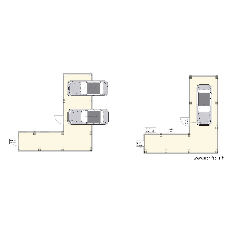 carport. Plan de 2 pièces et 68 m2