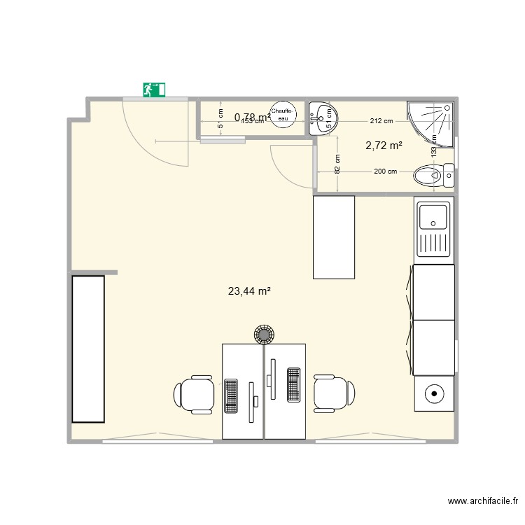 QG OMB - Initial. Plan de 3 pièces et 27 m2