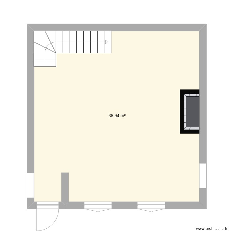 salon. Plan de 1 pièce et 37 m2