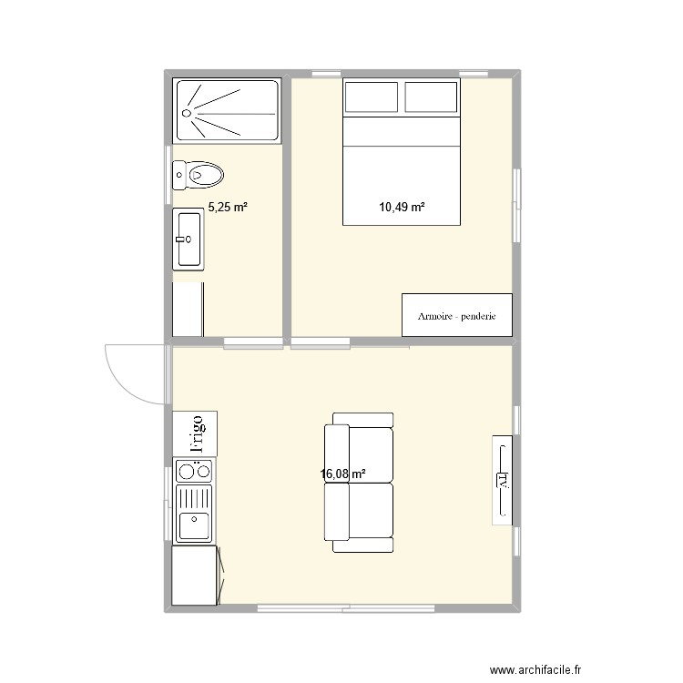 Moorea bon. Plan de 3 pièces et 32 m2