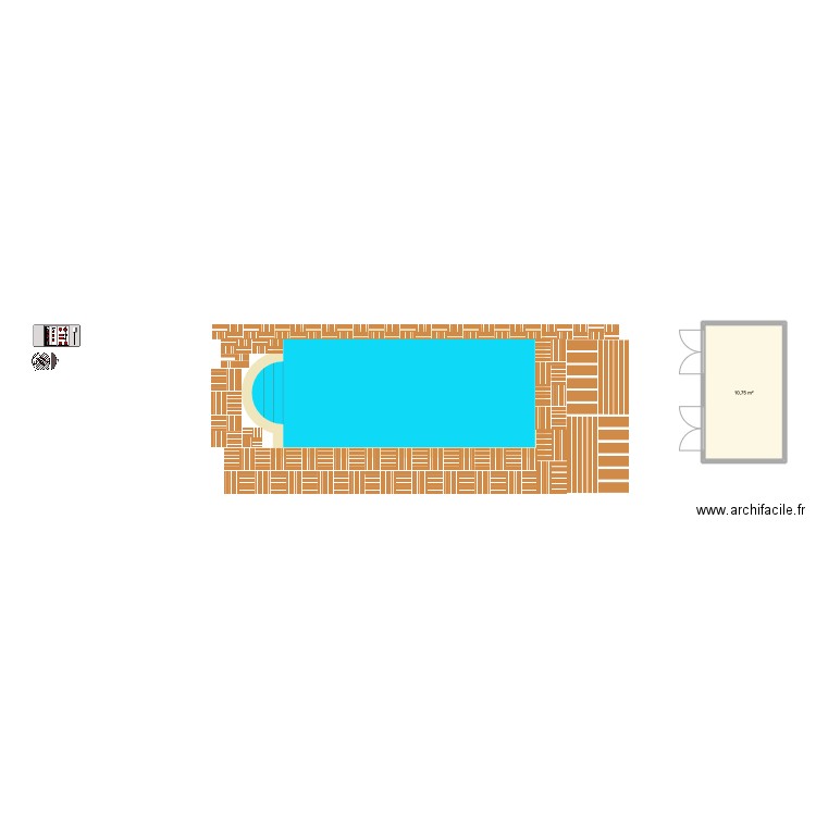 piscine. Plan de 1 pièce et 11 m2