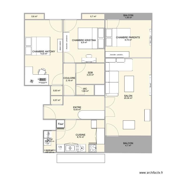 Maison. Plan de 17 pièces et 85 m2