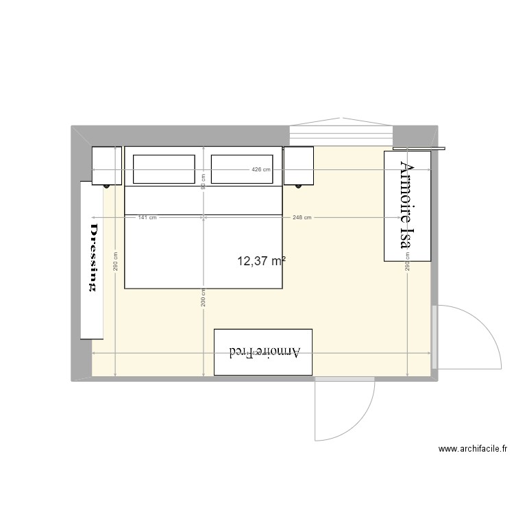 CHAMBRE COUPLE. Plan de 1 pièce et 12 m2