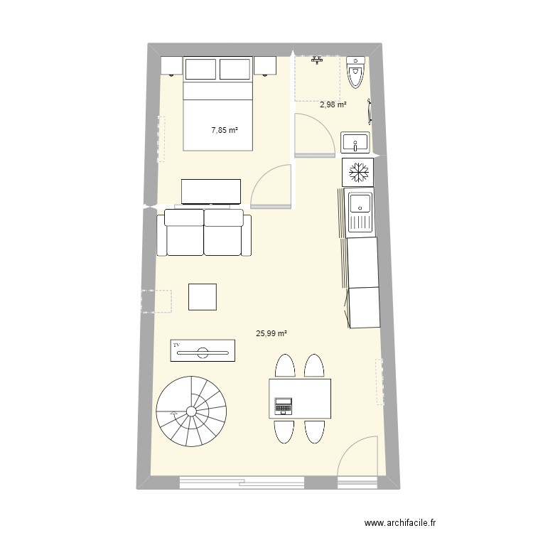 rez de chaussé PF. Plan de 3 pièces et 37 m2