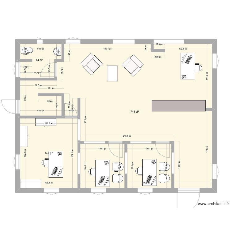 bistrot. Plan de 3 pièces et 87 m2