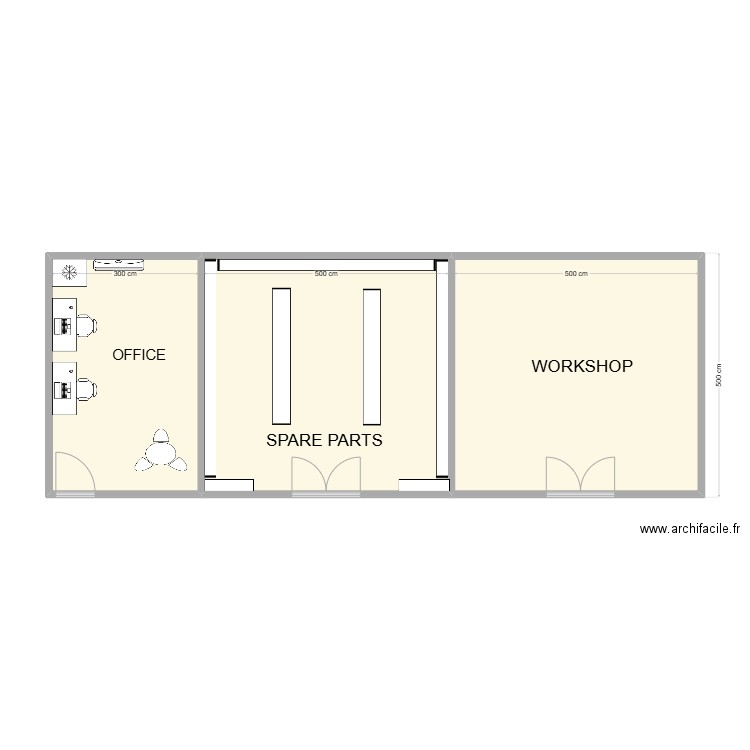 bureau2. Plan de 3 pièces et 62 m2