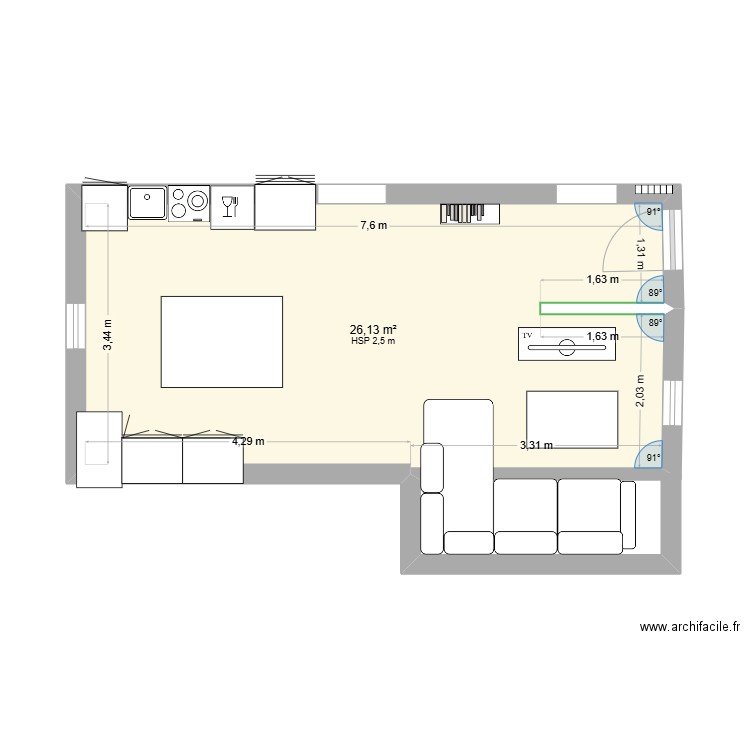 cuisine sam. Plan de 1 pièce et 26 m2