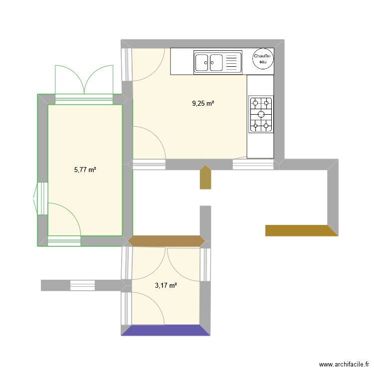 Plan cuisine MF Asfalou. Plan de 3 pièces et 18 m2