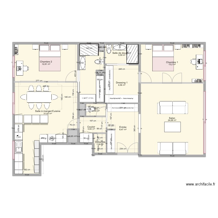 Froger 3. Plan de 14 pièces et 108 m2