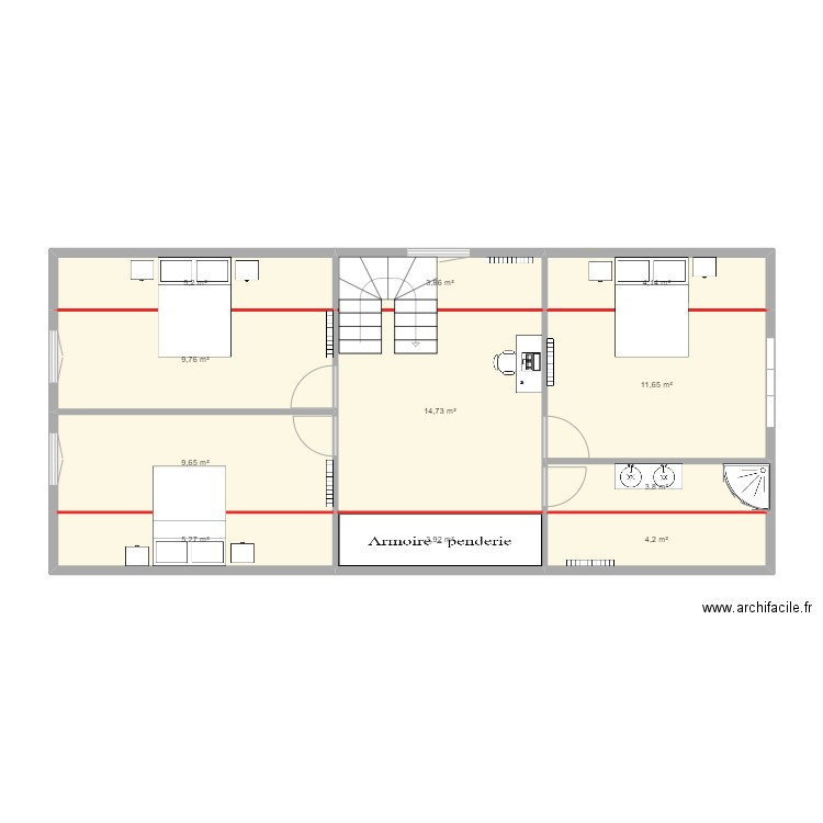 étage cgalet. Plan de 11 pièces et 76 m2