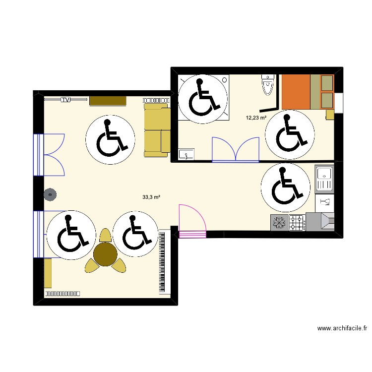 19/03/25 prune. Plan de 2 pièces et 46 m2