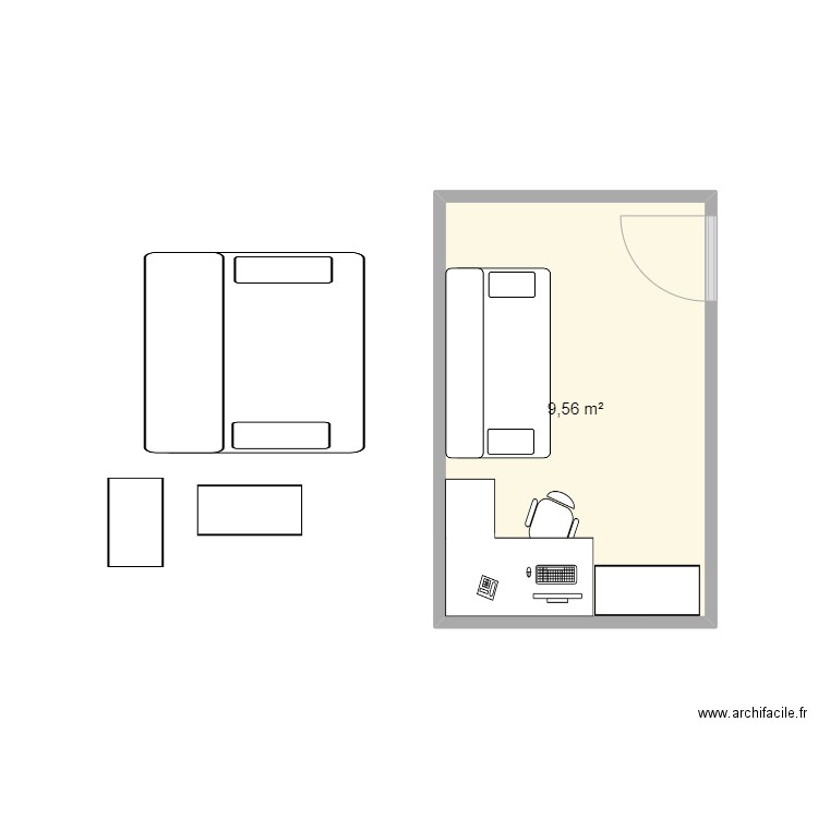 Bureau Laurent. Plan de 1 pièce et 10 m2