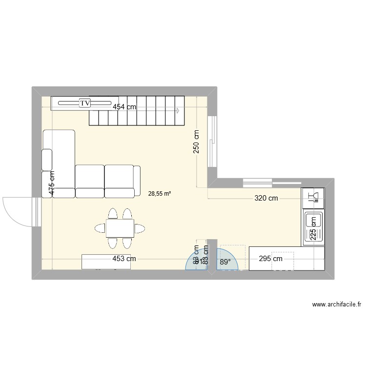 plan du bas . Plan de 1 pièce et 29 m2