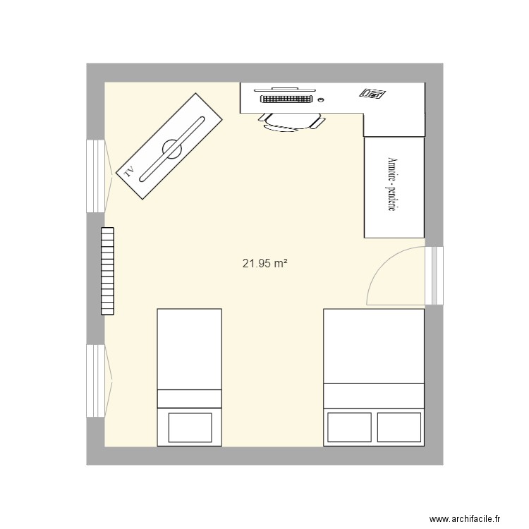 plan chambre. Plan de 1 pièce et 22 m2