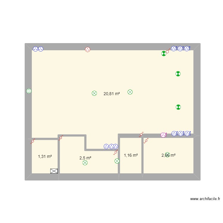 Rez de chaussé maison. Plan de 5 pièces et 28 m2