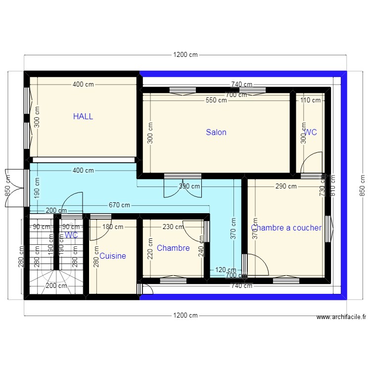 Plan 12X8.5 N7. Plan de 9 pièces et 82 m2