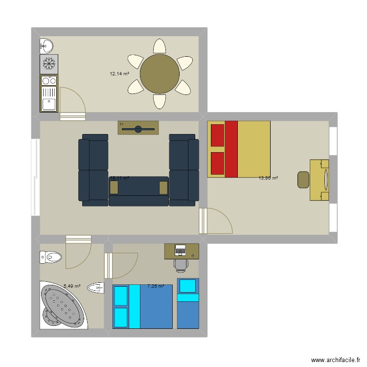 home family H. Plan de 5 pièces et 57 m2