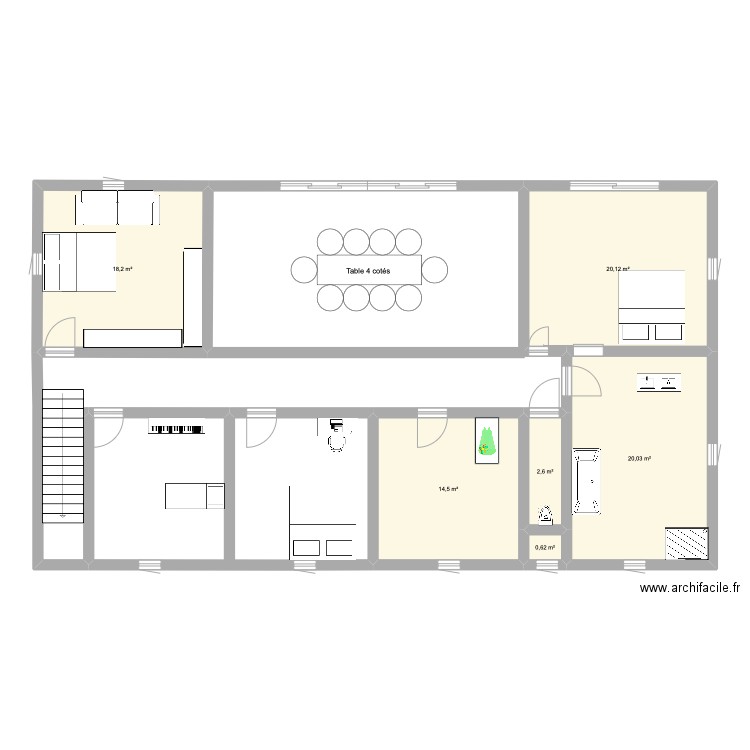 étage . Plan de 6 pièces et 76 m2