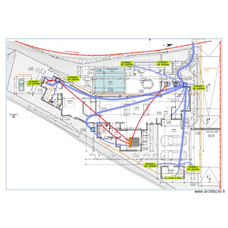 EAU CHAUDE - EAU FROIDE. Plan de 0 pièce et 0 m2