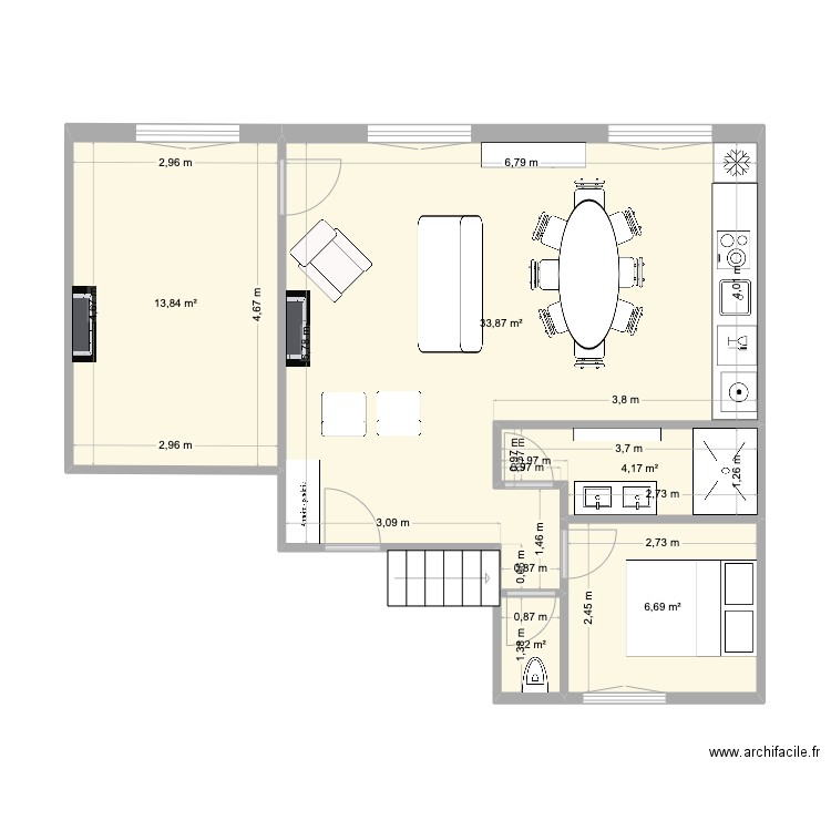 Plans BBB. Plan de 5 pièces et 60 m2