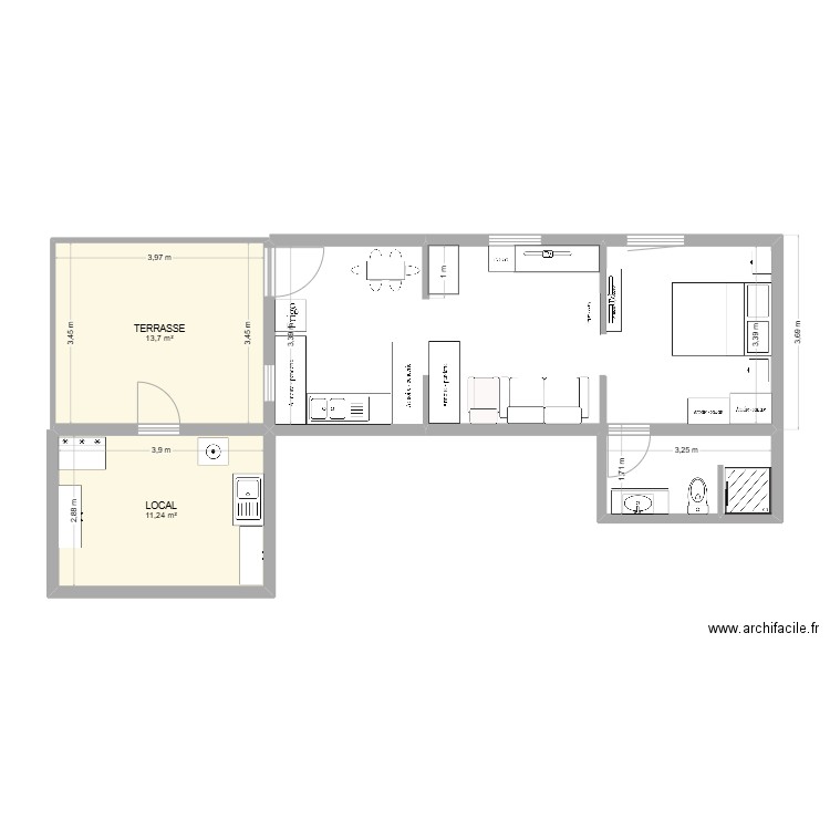 APARTEMENT . Plan de 2 pièces et 25 m2