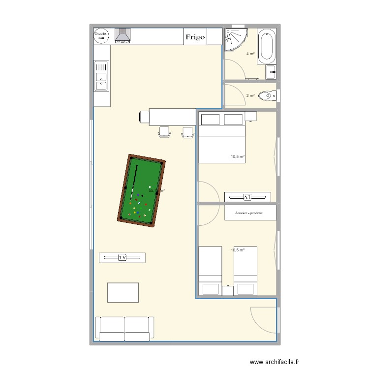 Maison conteneur V1. Plan de 5 pièces et 83 m2