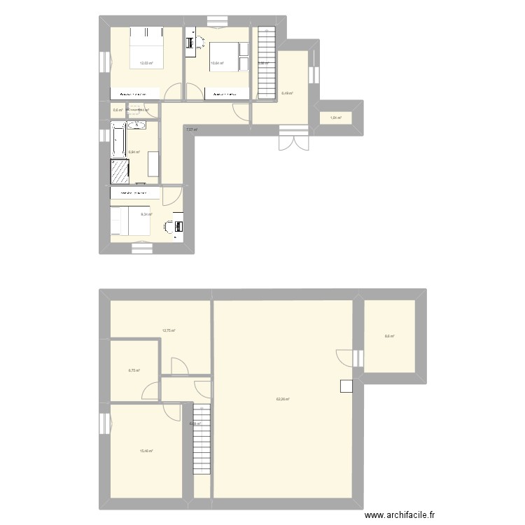 puechlascazes_etages. Plan de 16 pièces et 172 m2