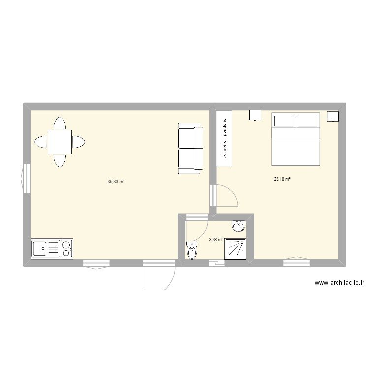 IGOUM. Plan de 3 pièces et 62 m2