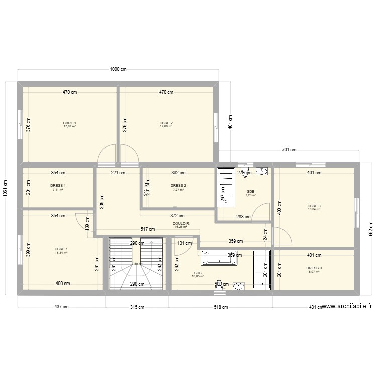 1 ETAGE  BOIS LE ROI. Plan de 11 pièces et 131 m2