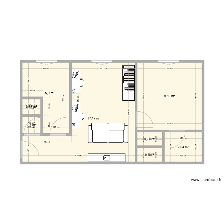 MAISON. Plan de 8 pièces et 38 m2