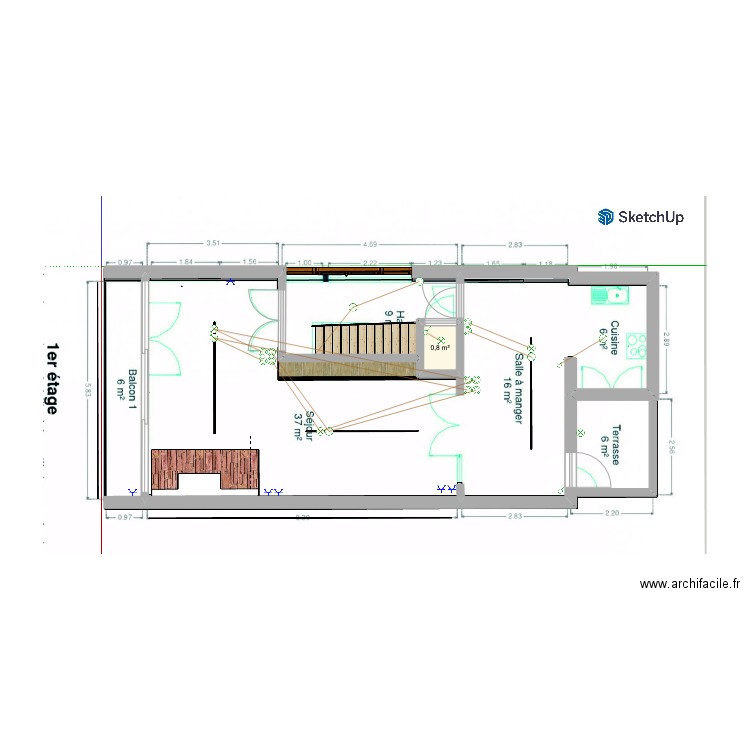 1er nameche. Plan de 1 pièce et 1 m2