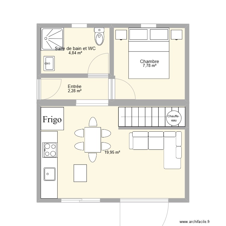 Chalet 92. Plan de 4 pièces et 35 m2