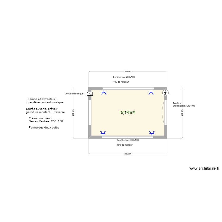 Erpc Rudy. Plan de 1 pièce et 5 m2