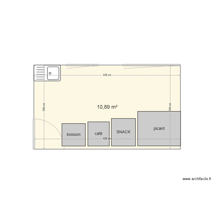 Salle café actuel. Plan de 1 pièce et 11 m2