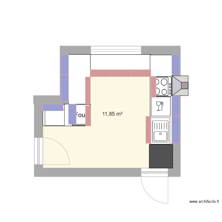 CUISINE. Plan de 1 pièce et 12 m2