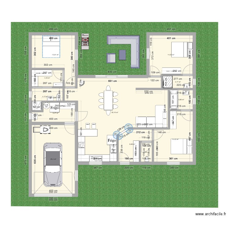 120m2 avec 3 chambres+ 26 m2 garage . Plan de 12 pièces et 149 m2