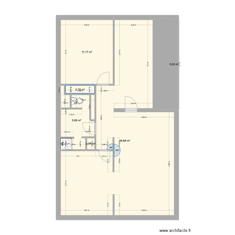 Appt Transvaal. Plan de 6 pièces et 65 m2