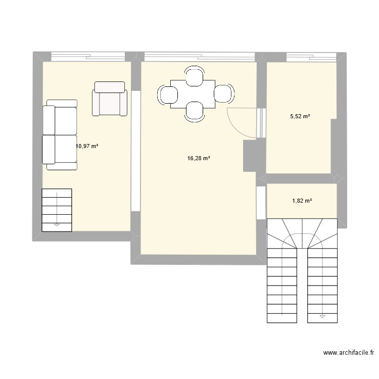 cuisine peupleraie. Plan de 4 pièces et 35 m2