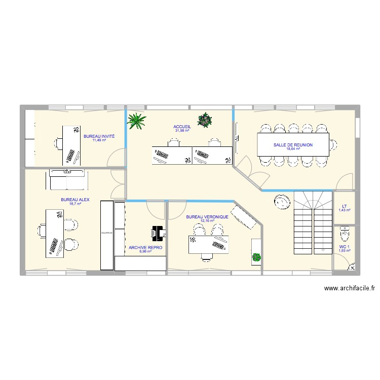 BUREAU 45 FC V3. Plan de 8 pièces et 103 m2