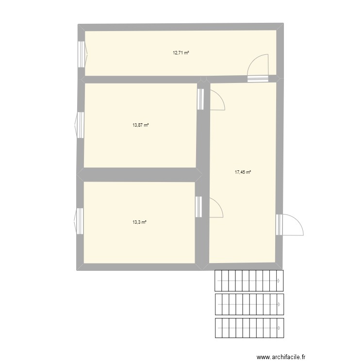 chambres. Plan de 4 pièces et 57 m2