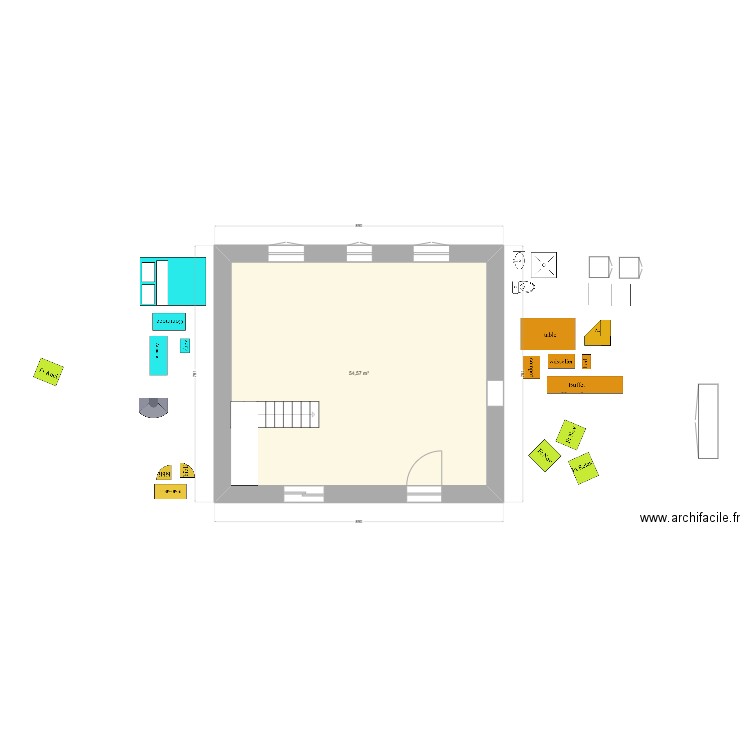 en face : essai 4 18. Plan de 1 pièce et 55 m2